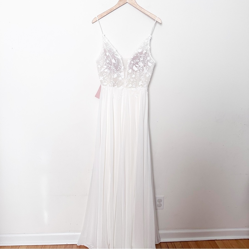 BHLDN Jenny by Jenny Yoo Kelsey Chiffon & Lace V-Neck A-Line Wedding Gown - Picture 8 of 13